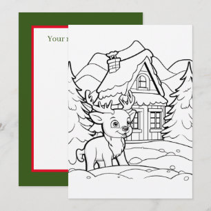 Christmas kids colouring reindeer holiday card