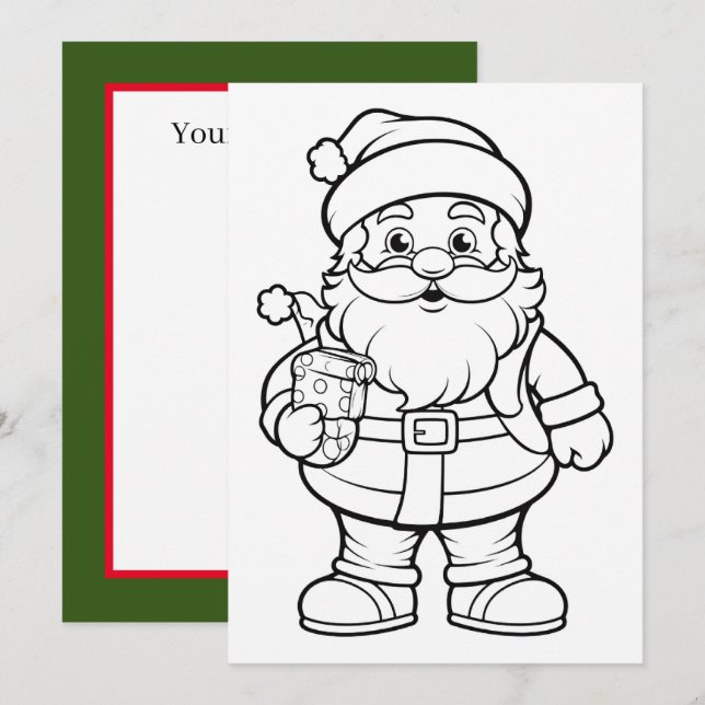 Christmas kids colouring Santa add text  Holiday Card (Front/Back)