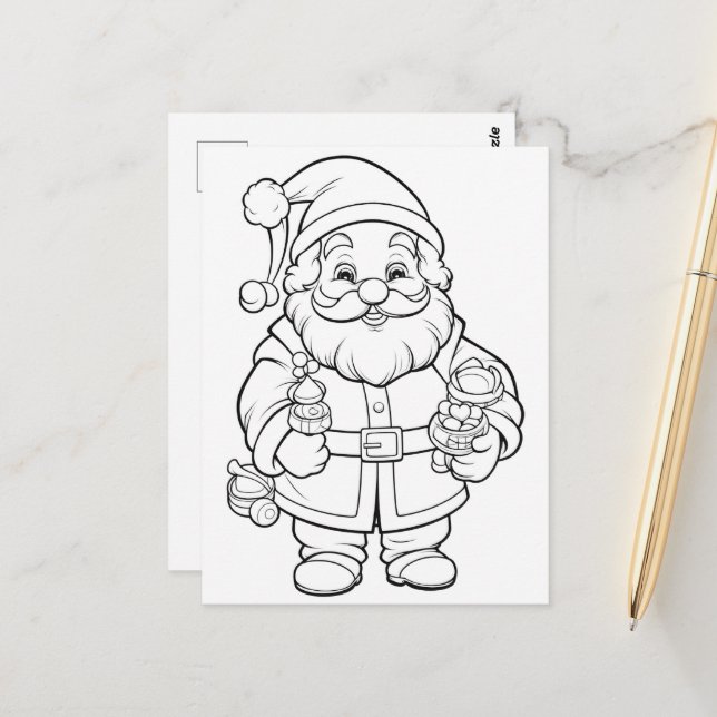 Christmas kids colouring Santa Postcard (Front/Back In Situ)