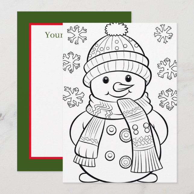 Christmas kids colouring snowman add text holiday card (Front/Back)