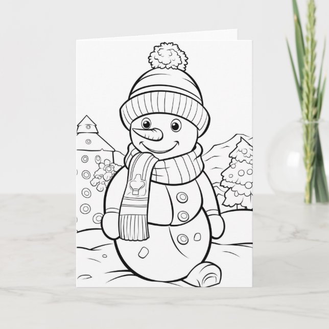 Christmas kids colouring snowman add text  holiday card (Front)