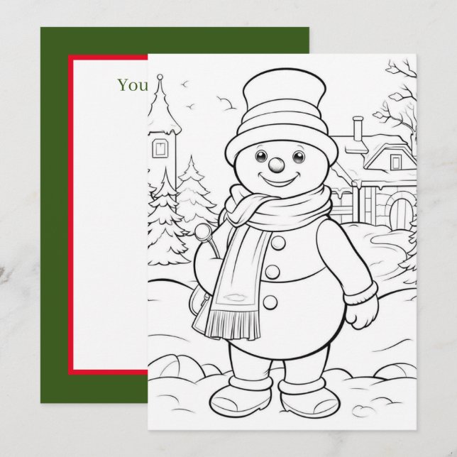 Christmas kids colouring snowman add text  holiday card (Front/Back)