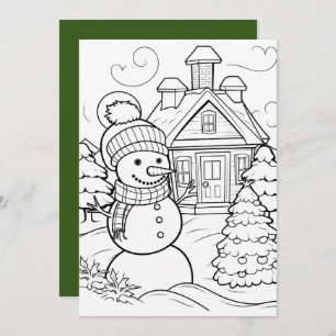 Christmas kids colouring snowman  holiday card