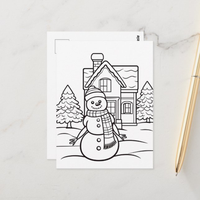 Christmas kids colouring Snowman Postcard (Front/Back In Situ)