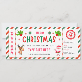 Christmas Kids Coupon Certificate Rudolph Santa Invitation