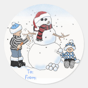 Christmas kids gift label: To:, From: Classic Round Sticker