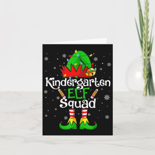 Christmas Kindergarten Elf Squad Teacher Student  Card (Front)