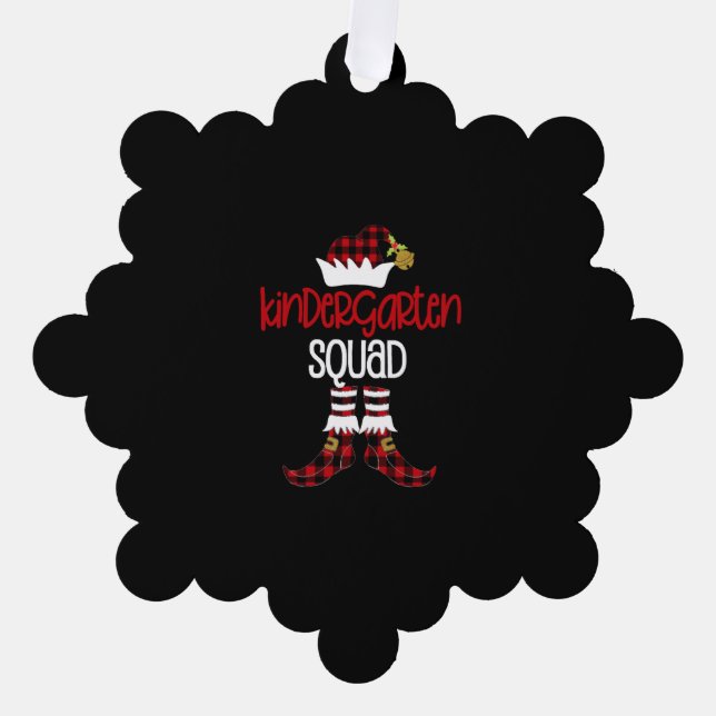 Christmas Kindergarten Squad Elf Teacher Student B Tree Decoration Card (Front)