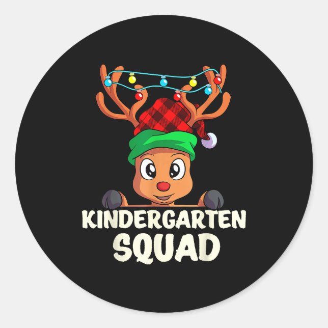 Christmas Kindergarten Squad Red Buffalo Plaid Rei Classic Round Sticker (Front)
