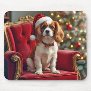 Christmas King Charles Spaniel On a Red Chair Mouse Mat