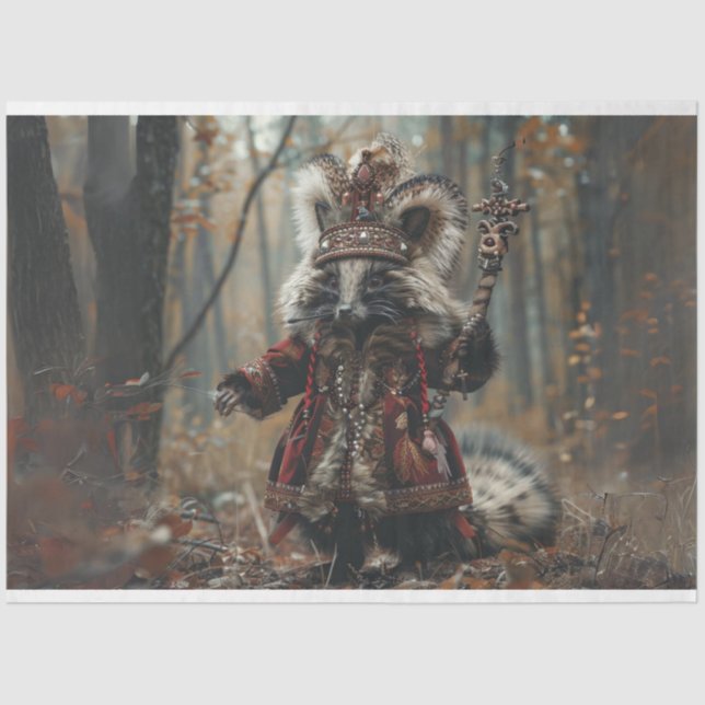 Christmas King Racoon Decoupage Tissue Paper (Front)