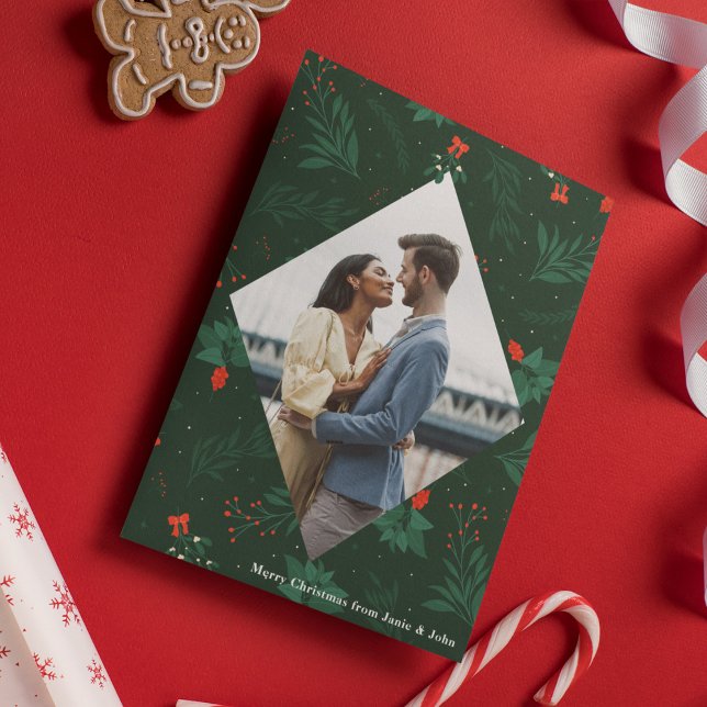 Christmas Kiss Mistletoe Romantic Photo Diamond Holiday Card (Creator Uploaded)