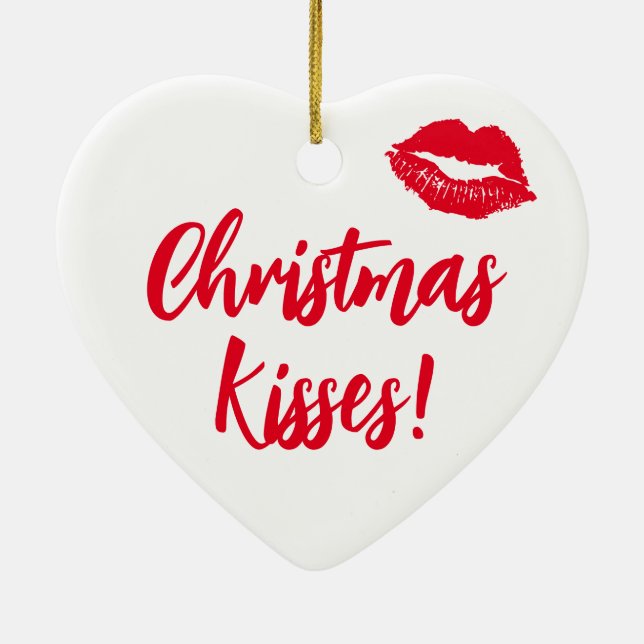 Christmas Kisses Red and White Festive Ceramic Tree Decoration (Back)