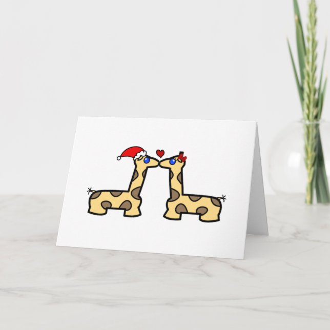 Christmas Kissing Giraffes Holiday Card (Front)