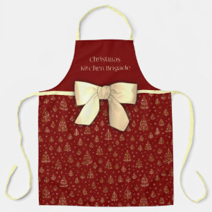 Christmas kitchen brigade bow little pine trees apron