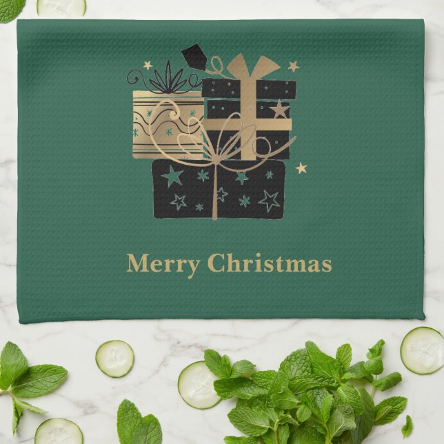 Christmas Kitchen Towel Merry Christmas Presents (Folded)