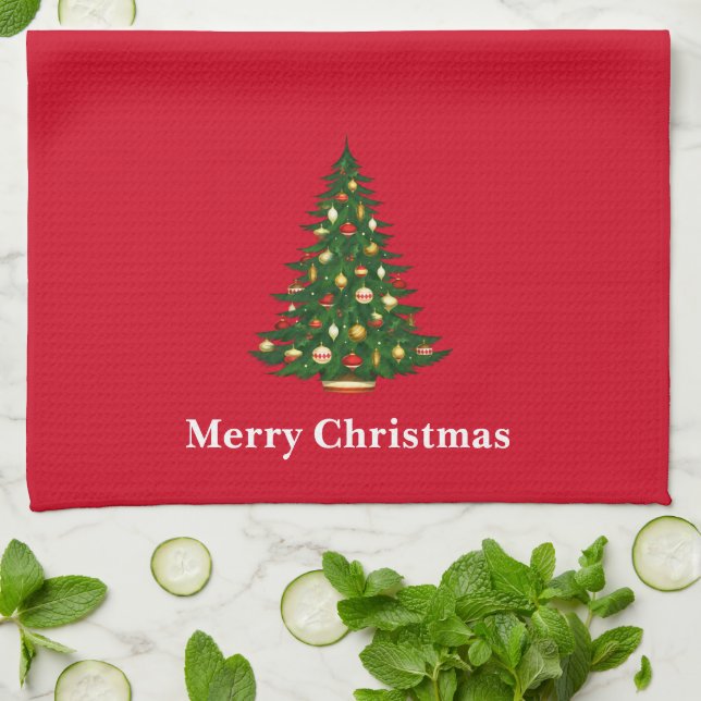 Christmas Kitchen Towel Merry Christmas Tree (Folded)