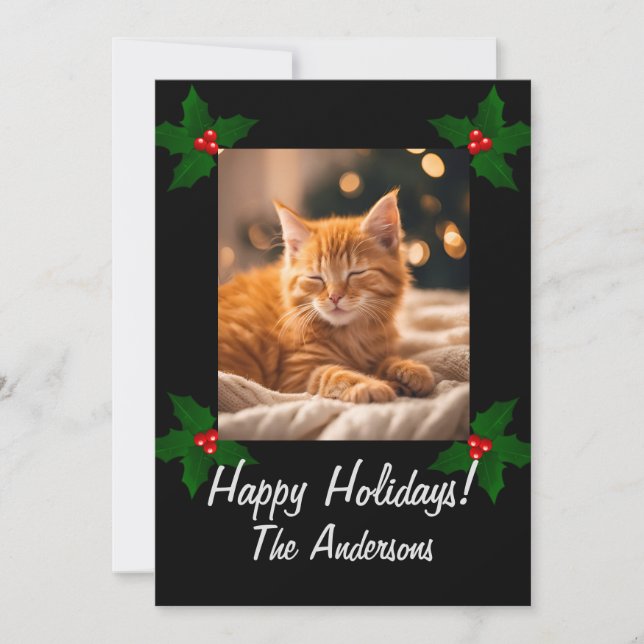 Christmas kitten 3, Happy Holidays, cute kitty, Invitation (Front)