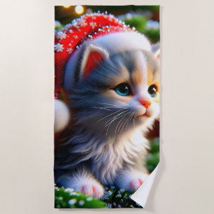Christmas Kitten Beach Towel