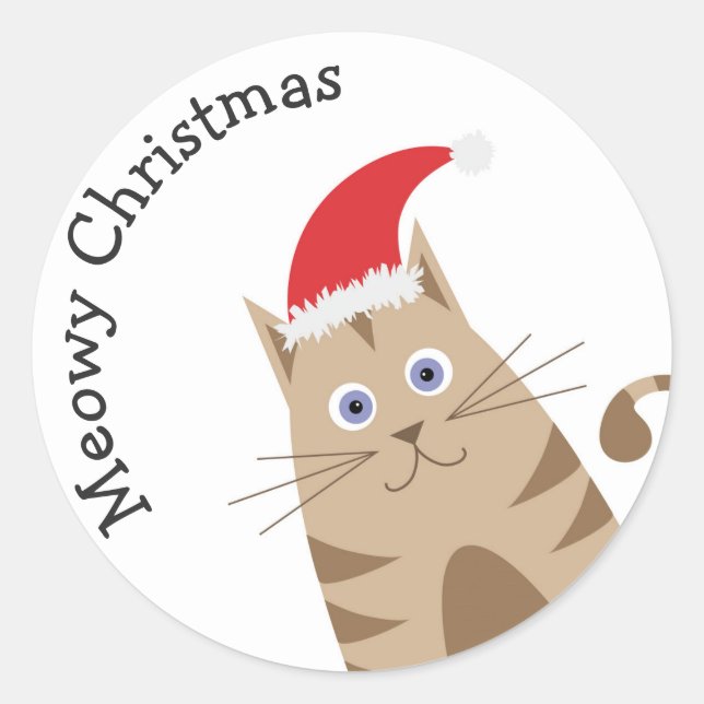 Christmas kitten, cat wearing santa hat classic round sticker (Front)