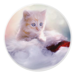 Christmas Kitten Ceramic Knob