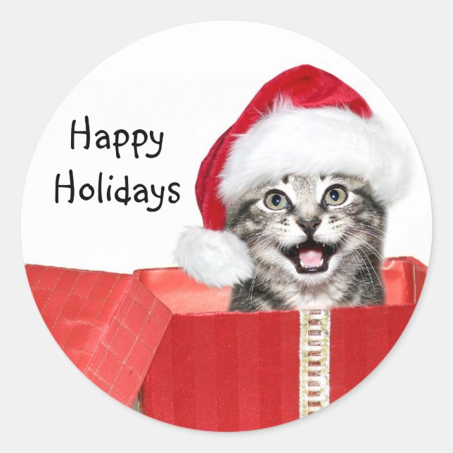Christmas kitten classic round sticker (Front)