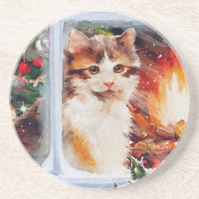 Christmas Kitten Coaster (Front)
