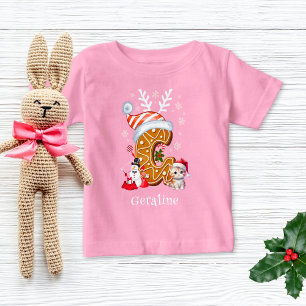Christmas Kitten Gingerbread Name Letter G Girl Baby T-Shirt