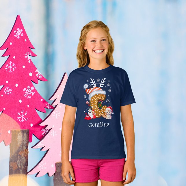 Christmas Kitten Gingerbread Name Letter G Girl T-Shirt (Creator Uploaded)