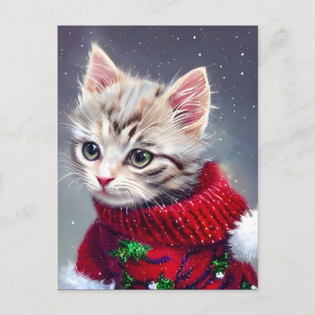 Christmas Kitten Greeting Holiday Postcard (Front)
