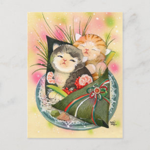Christmas Kitten Handroll sushi Holiday Postcard