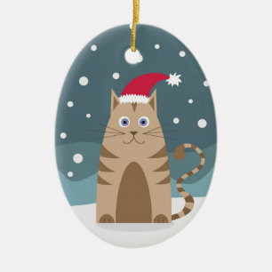 Christmas kitten in snowflakes santa claus decor ceramic tree decoration