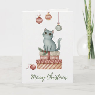 Christmas Kitten on Gift Boxes Card