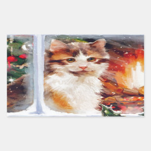 Christmas Kitten Rectangular Sticker