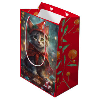 Christmas Kitten Red Small Gift Bag