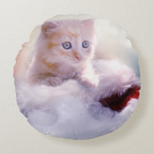 Christmas Kitten Round Cushion