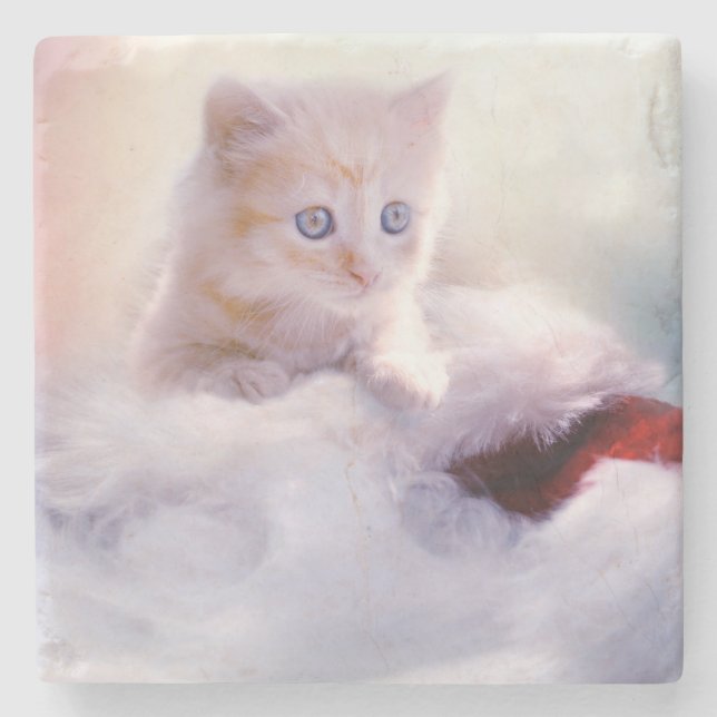 Christmas Kitten Stone Coaster (Front)