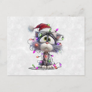 Christmas Kitten tangled in Lights Postcard