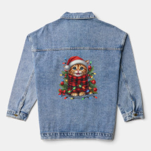 Christmas Kitten Watercolor Denim Jacket