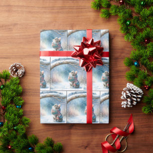 Christmas Kitten Wearing a Winter Scarf Wrapping Paper