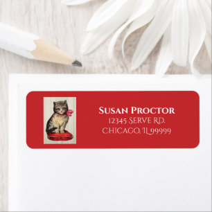 Christmas Kitten With Red Bow Return Address