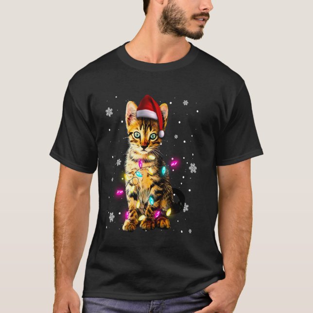Christmas Kitten Xmas Snowing Cat Tree Santa Hat P T-Shirt (Front)