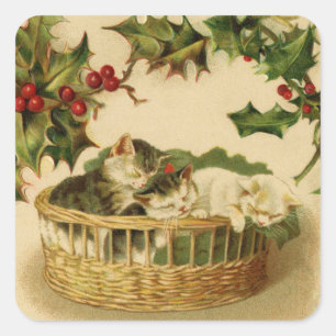 Christmas Kittens and Holly Sticker