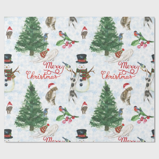 Christmas Kittens and Snowmen Wrapping Paper (Flat)