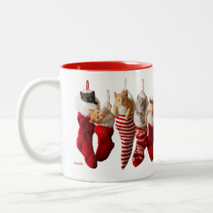 Christmas Kittens in Stockings Two-Tone Coffee Mug