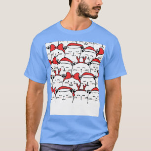 Christmas Kittens Red Antlers Bows Santa Cap T-Shirt
