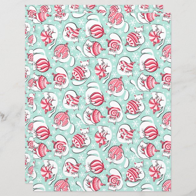 Christmas Kittens Scrapbook Paper (Front/Back)