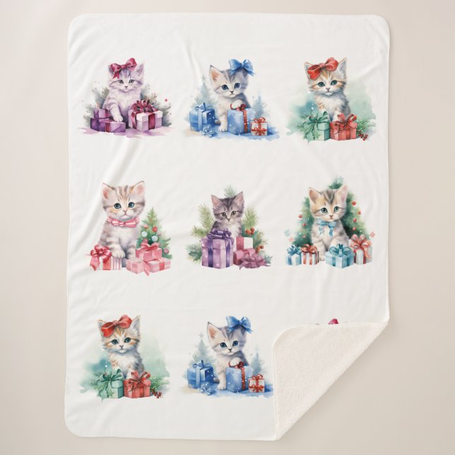 Christmas Kittens Sherpa Blanket (Front)