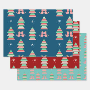Christmas Kittens Snowflakes Tree Festive Holiday Wrapping Paper Sheet