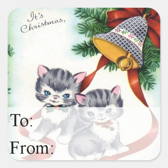 Christmas Kittens Vintage Christmas Gift Tag (Front)